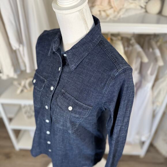 Land’s End women’s Sz. Small dark blue denim long sleeve button up shirt #3613 - Picture 6 of 8